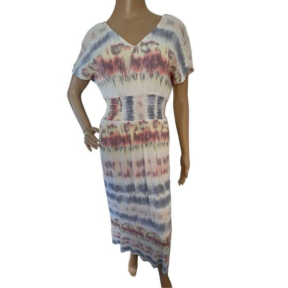 Bebop Beach Style Tie Dye V-Neck Lightweight Stretchy Maxi Dress - Picture 1 of 6